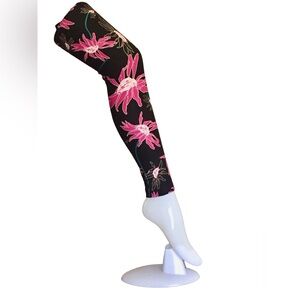OS Black Leggings with Pink Floral Design